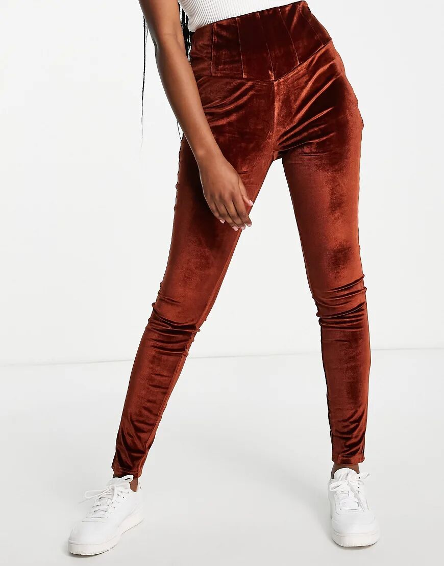 Fashion Union stretch velvet leggings in rust-Brown  Brown