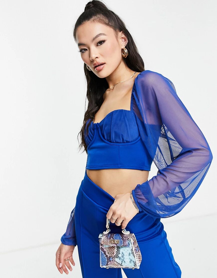 Fashionkilla corset top with puff sleeve detail co ord in cobalt-Blue  Blue