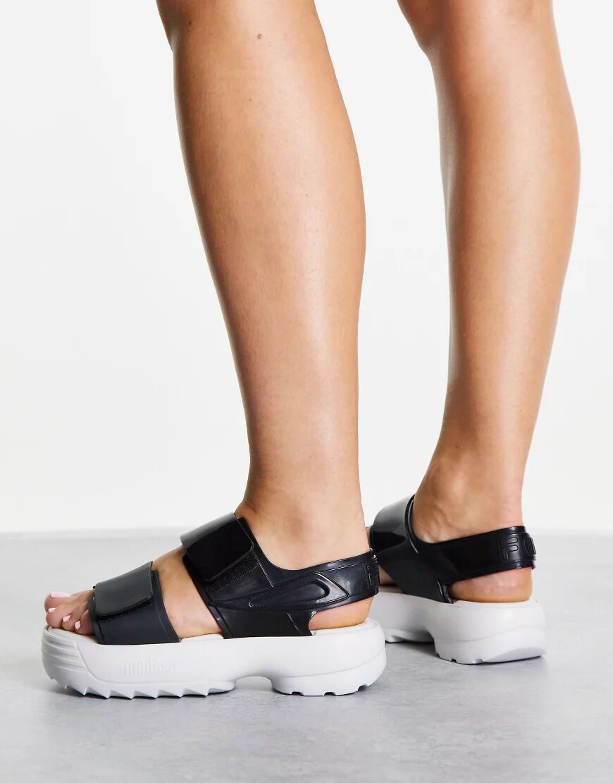 Melissa Fila by Melissa chunky sandals with contrast sole in black  Black