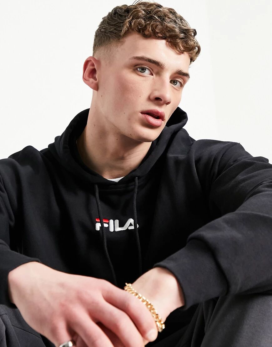 Fila Jamal embroidered logo hoodie in black  Black