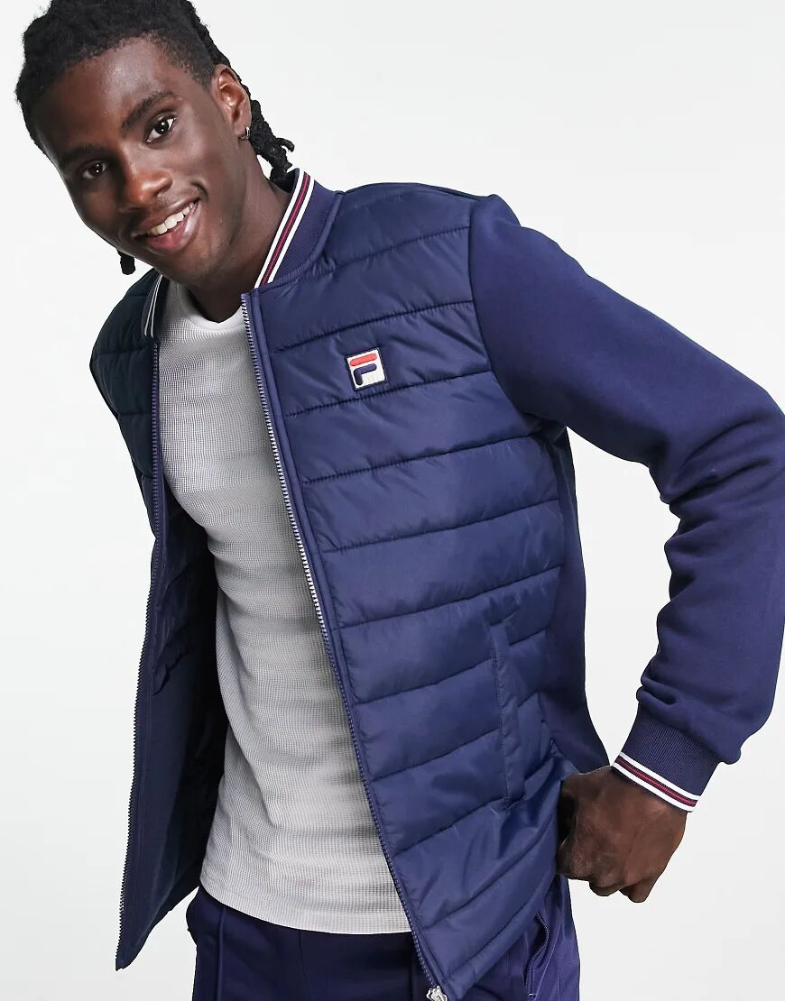 Fila padded jacket with jersey sleeves in navy  Navy