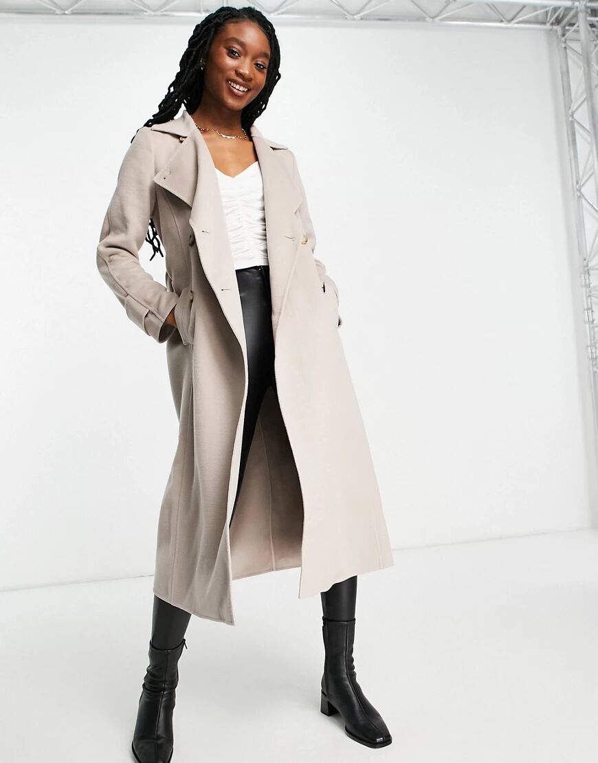 Forever New belted trench coat with tortoise shell buttons in mink-Pink  Pink