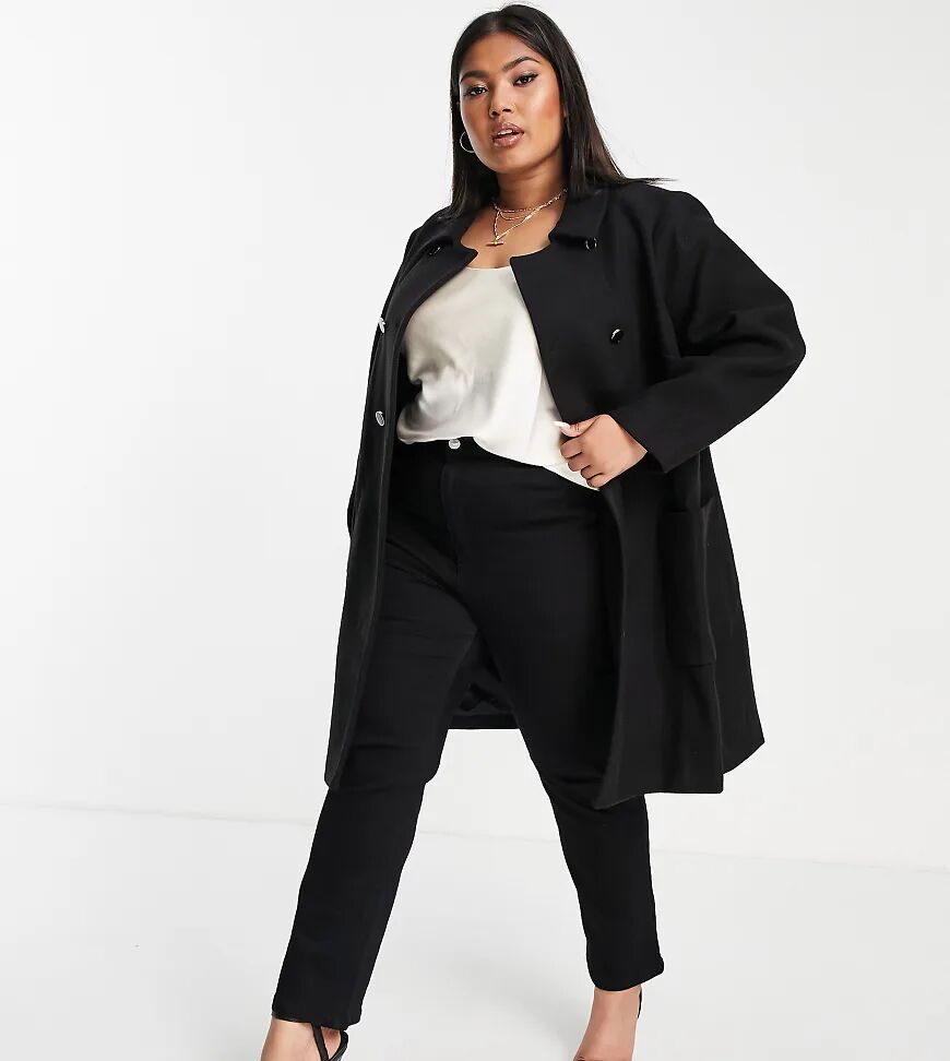 Forever New Curve smart collar pea coat in black  Black