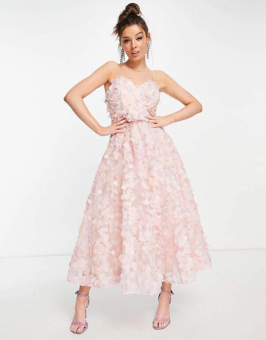 Forever U 3d embellished midi dress in pink  Pink