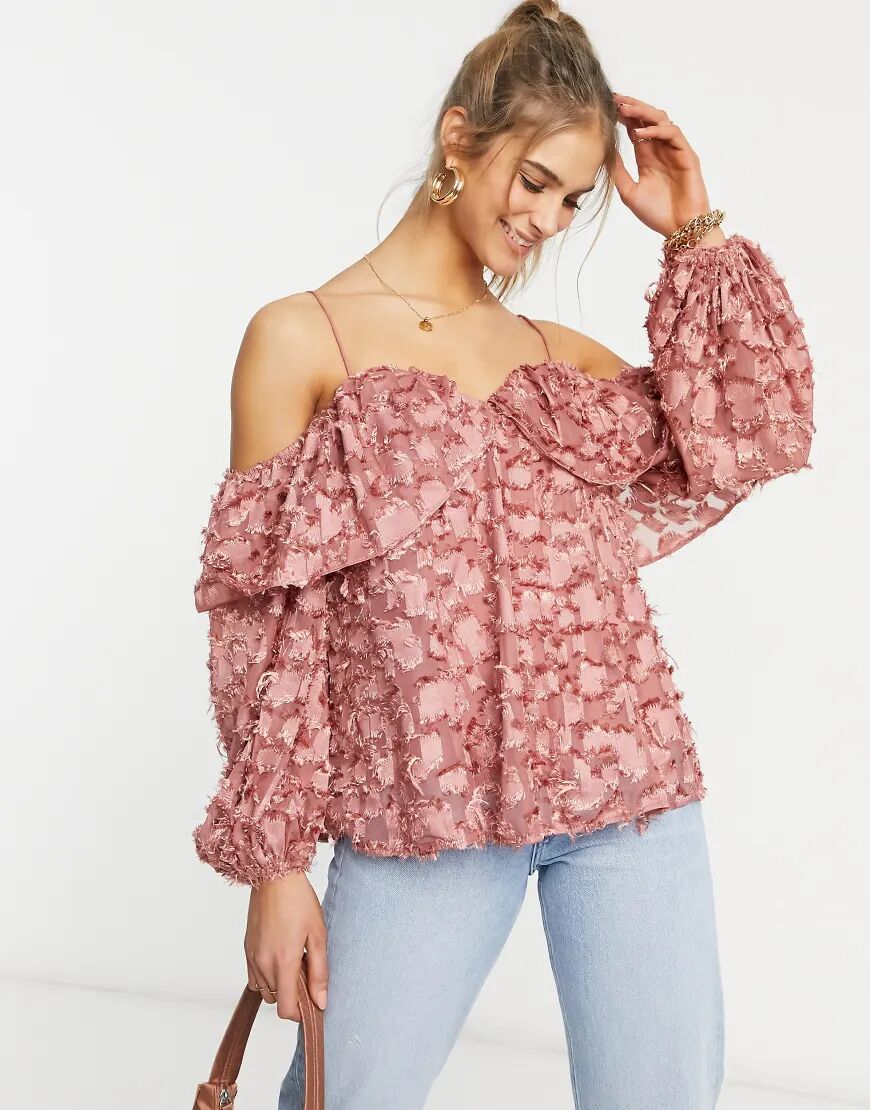 Forever U cold shoulder top in textured dusty pink  Pink