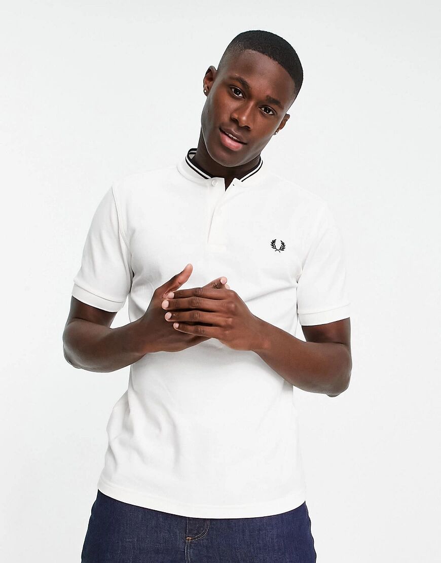 Fred Perry bomber collar pique polo shirt in white  White