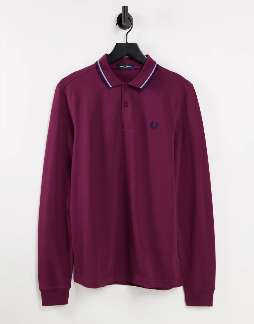 Fred Perry long sleeve twin tipped polo shirt in burgundy  Red