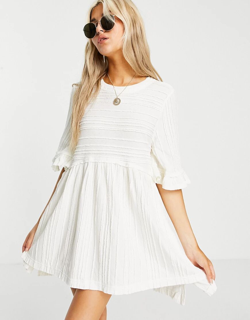 Free People take a spin tunic top with frill sleeves in textured stripe-White  White