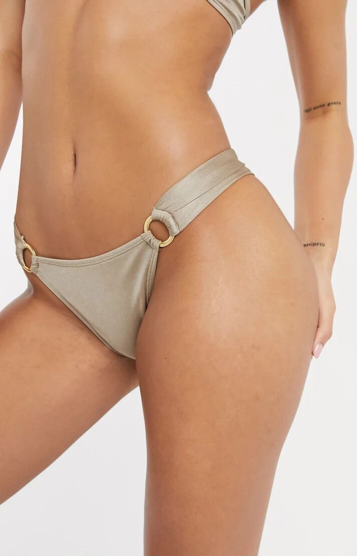 Free Society bikini bottom with ring detail in high shine toffee-Gold  Gold