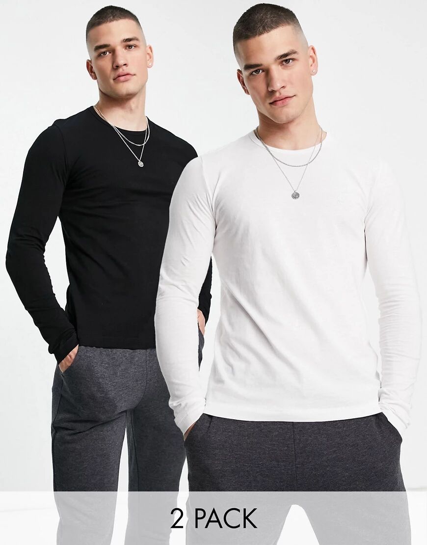 French Connection 2 pack long sleeve top in black & white  Black