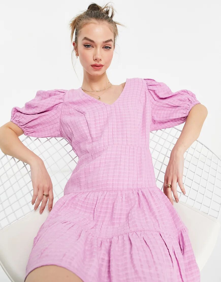 French Connection Birch gingham puff sleeve dress in lavender-Purple  Purple