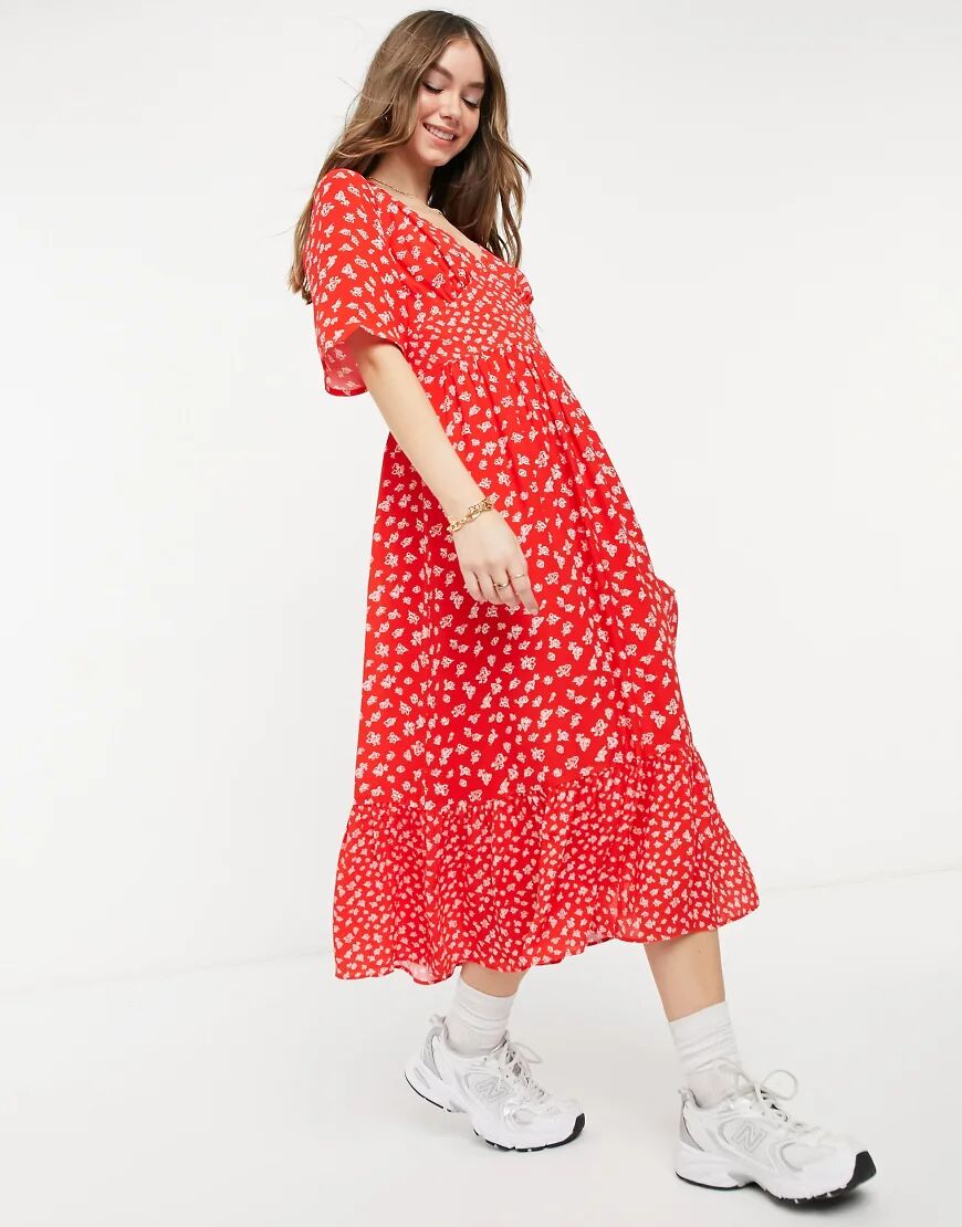 French Connection Fayola drape midi dress in red  Red