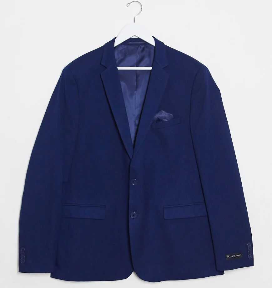 French Connection Plus wedding slim fit flannel suit jacket-Blue  Blue