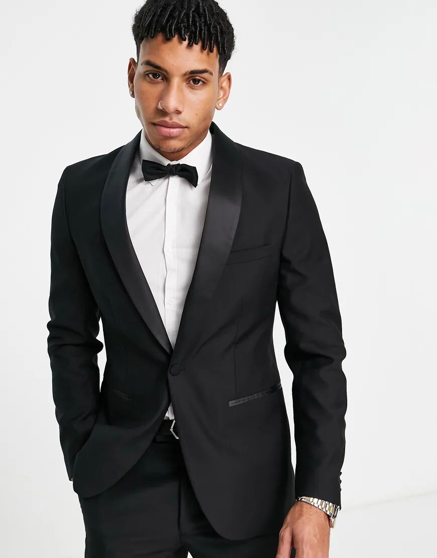 French Connection slim fit dinner suit jacket-Black  Black