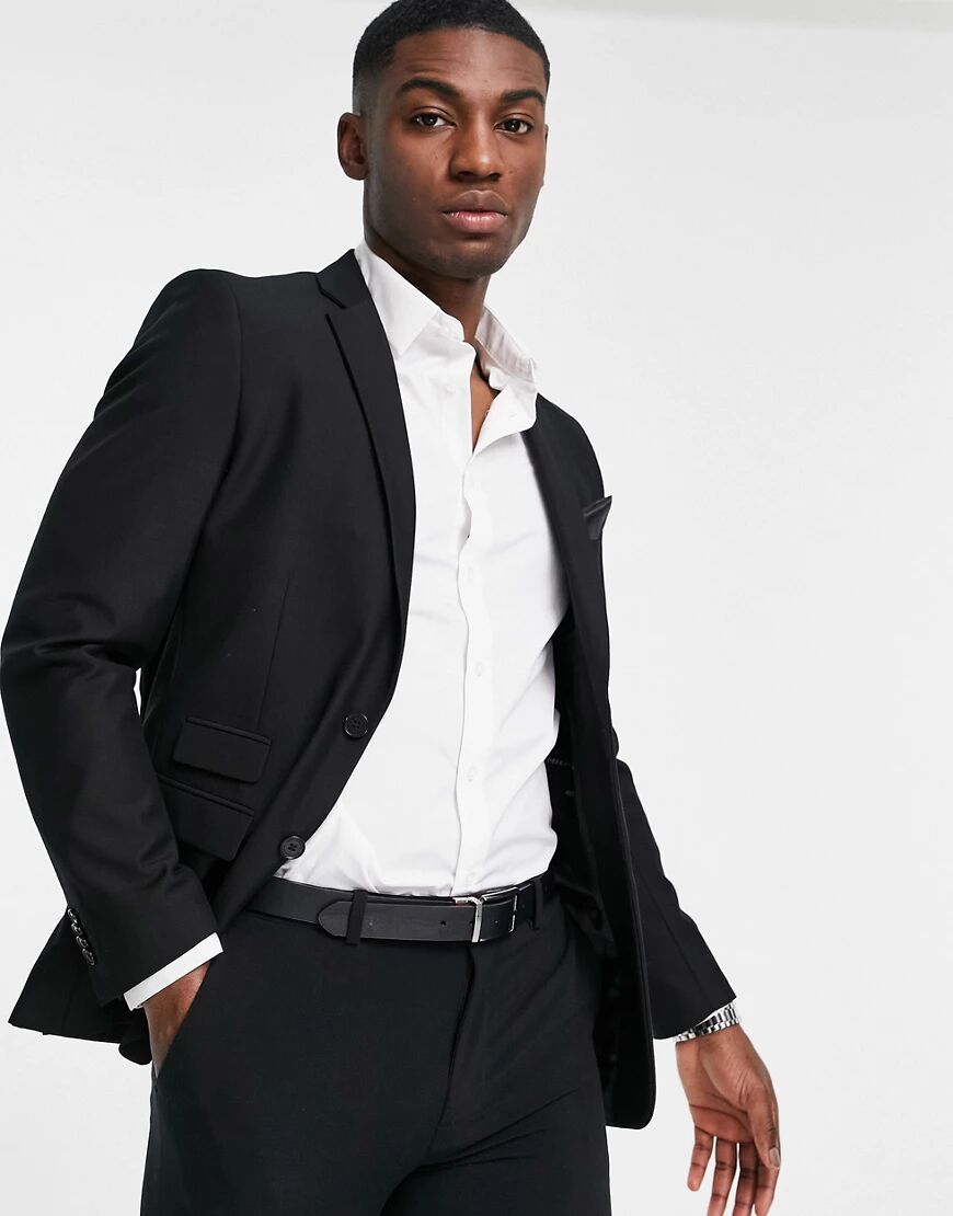 French Connection slim fit plain suit jacket-Black  Black