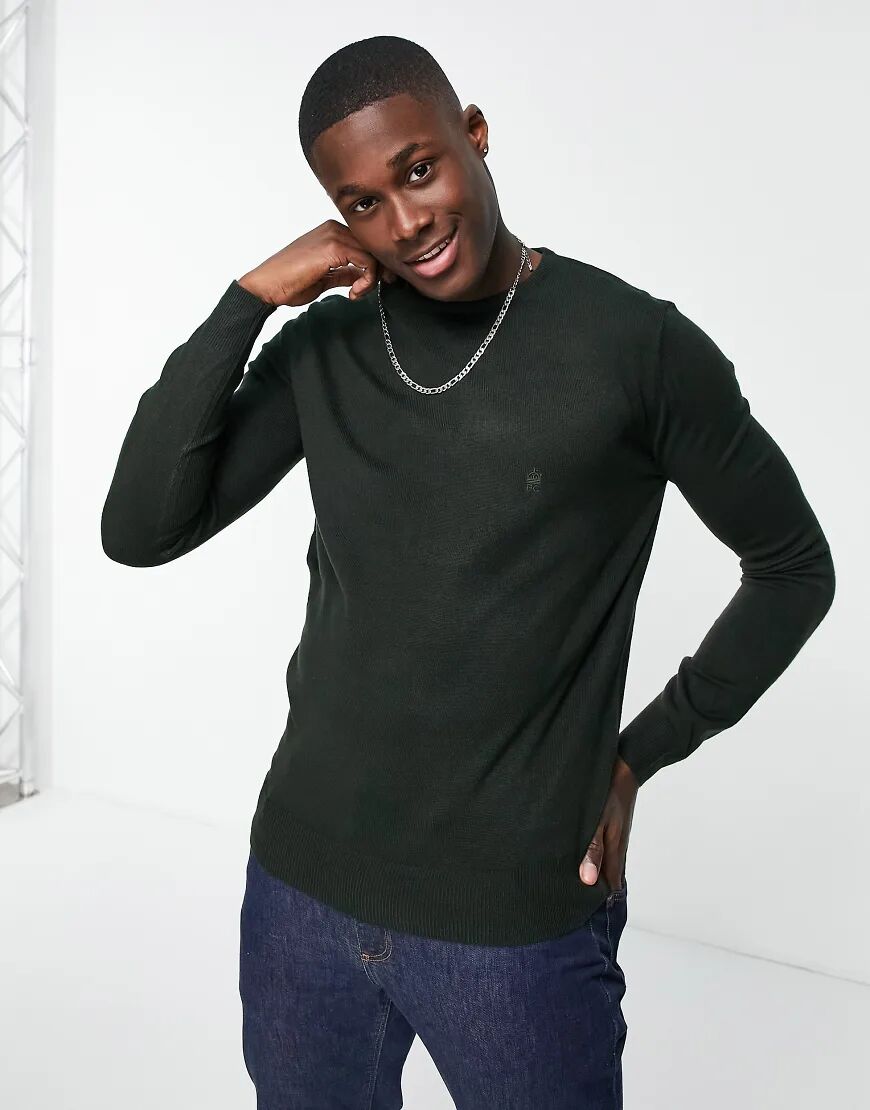 French Connection soft touch logo crew neck jumper in dark green  Green