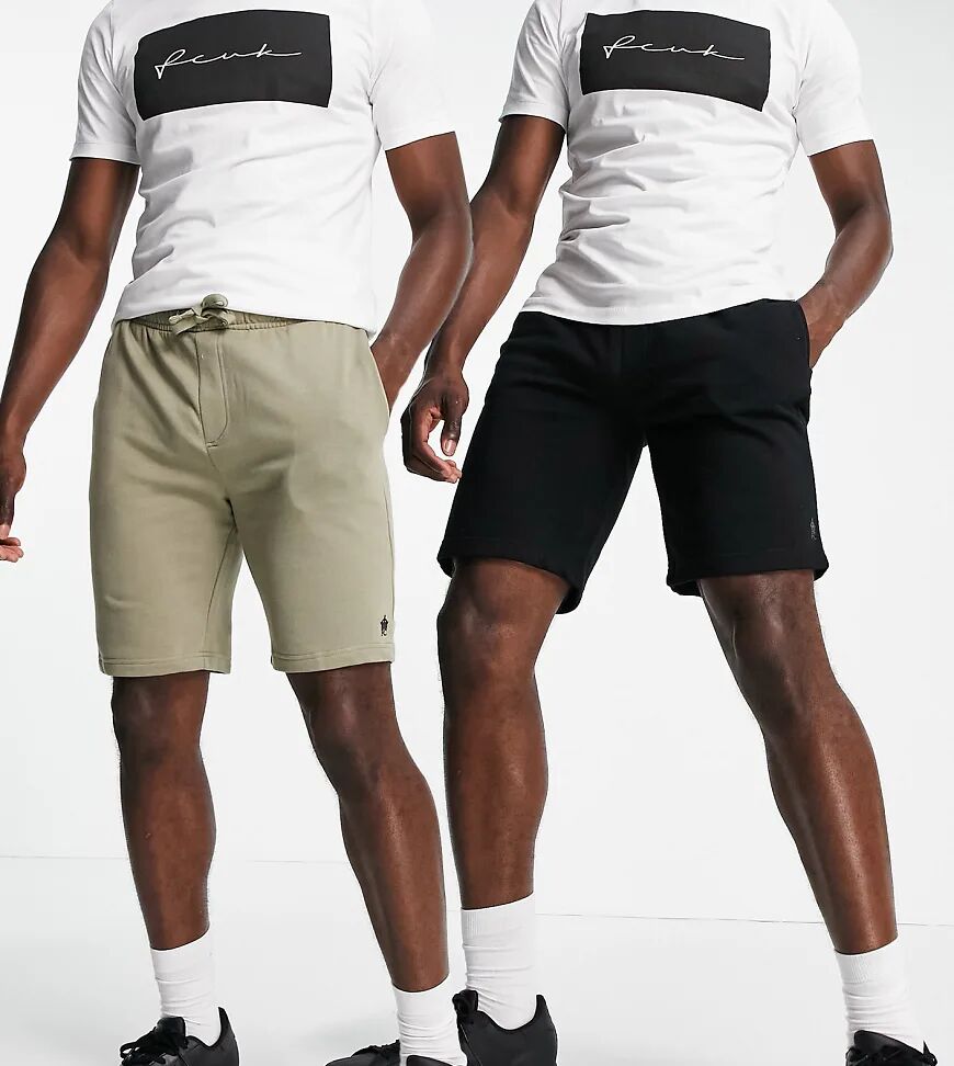 French Connection Tall 2 pack jersey shorts in black and light khaki-Multi  Multi