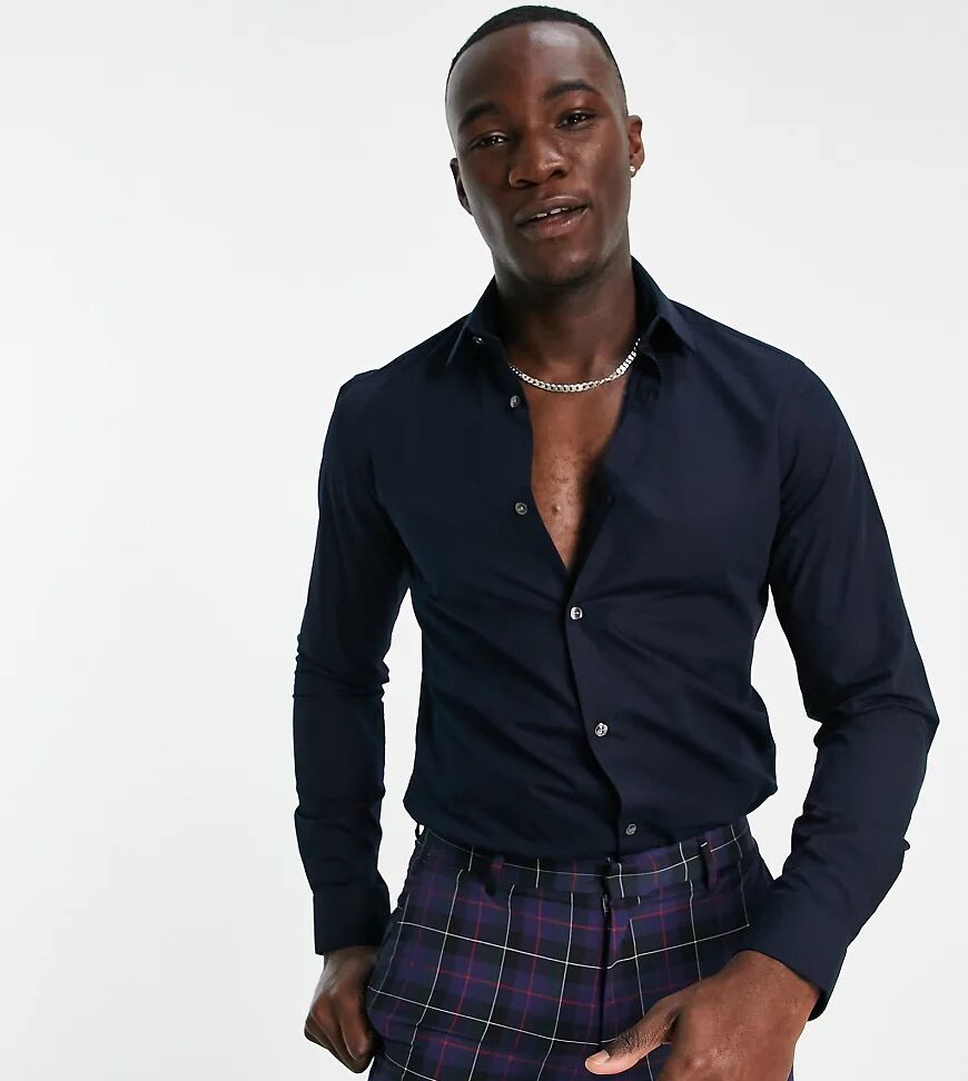 French Connection Tall plain poplin slim fit shirt-Navy  Navy