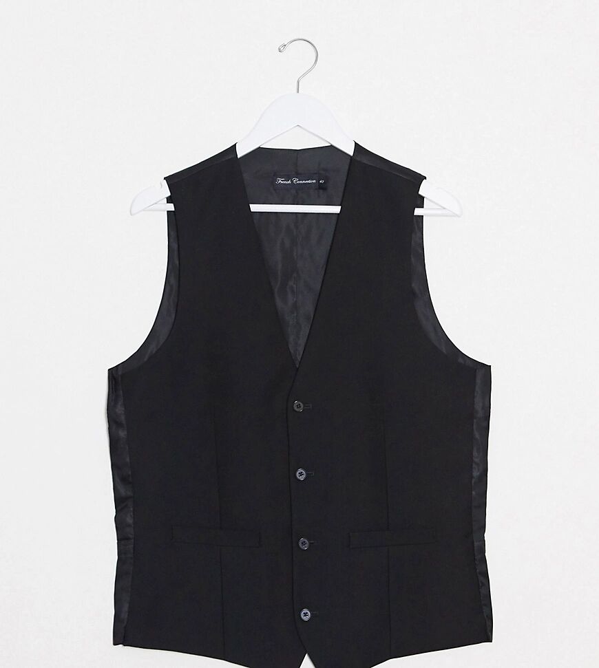 French Connection Tall slim fit tuxedo waistcoat-Black  Black