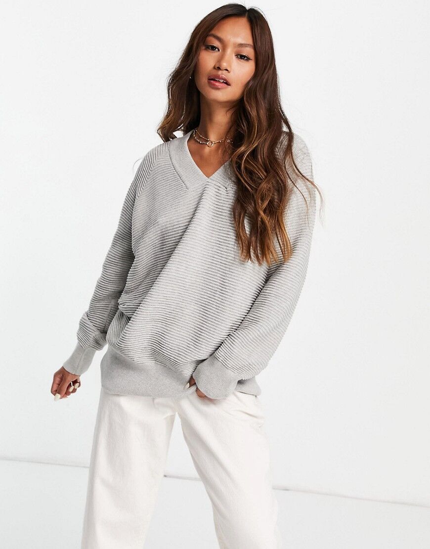 French Connection v-neck knitted jumper in light grey  Grey