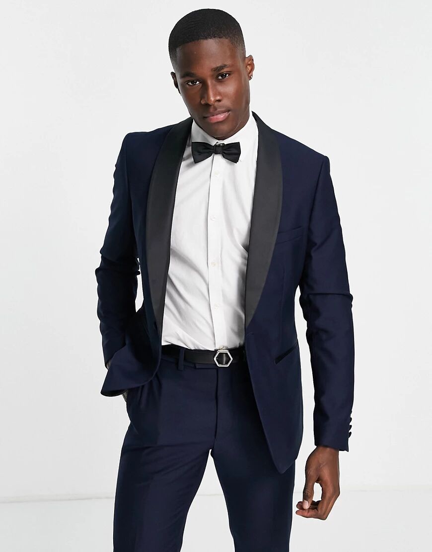 French Connection wedding slim fit tuxedo suit jacket-Navy  Navy