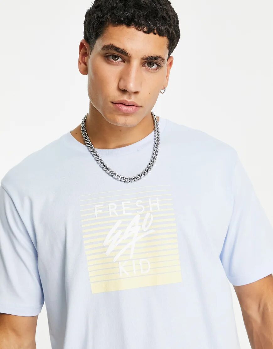 Fresh Ego Kid logo print t-shirt in chambray blue  Blue