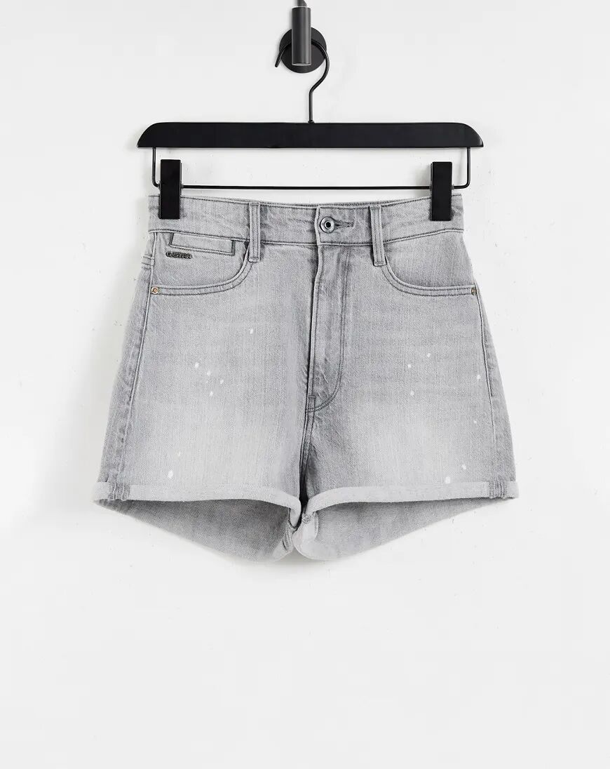 G-Star tedie ultra high high rise rolled hem distressed denim shorts in grey  Grey