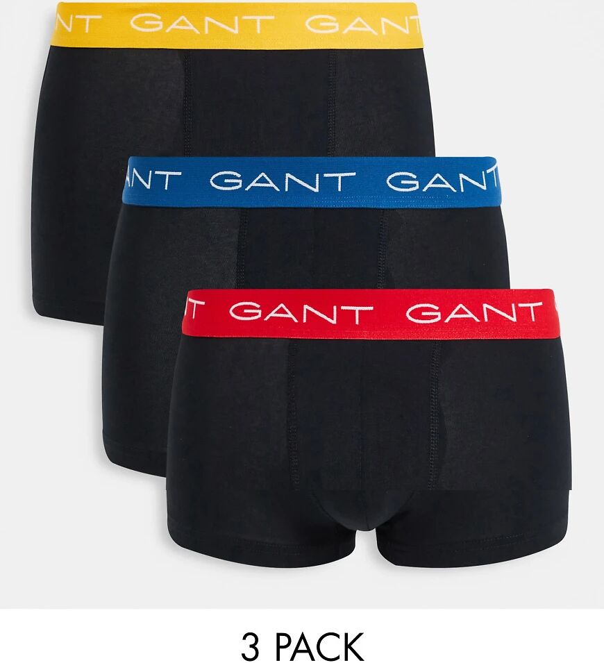 GANT 3 pack trunks in black with contrasting blue/red/yellow logo waistband  Black