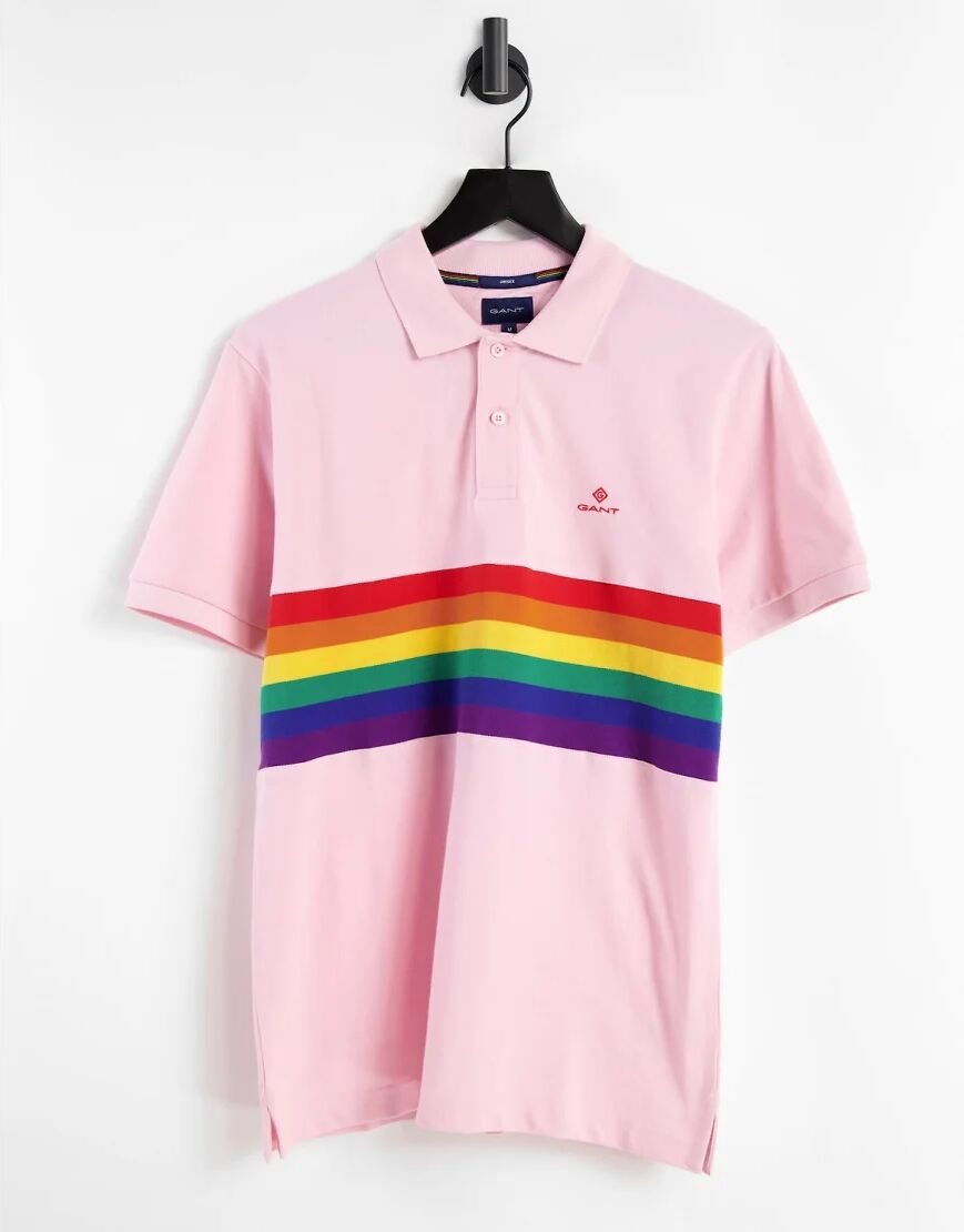 GANT pride capsule rainbow chest stripe pique polo in california pink  Pink