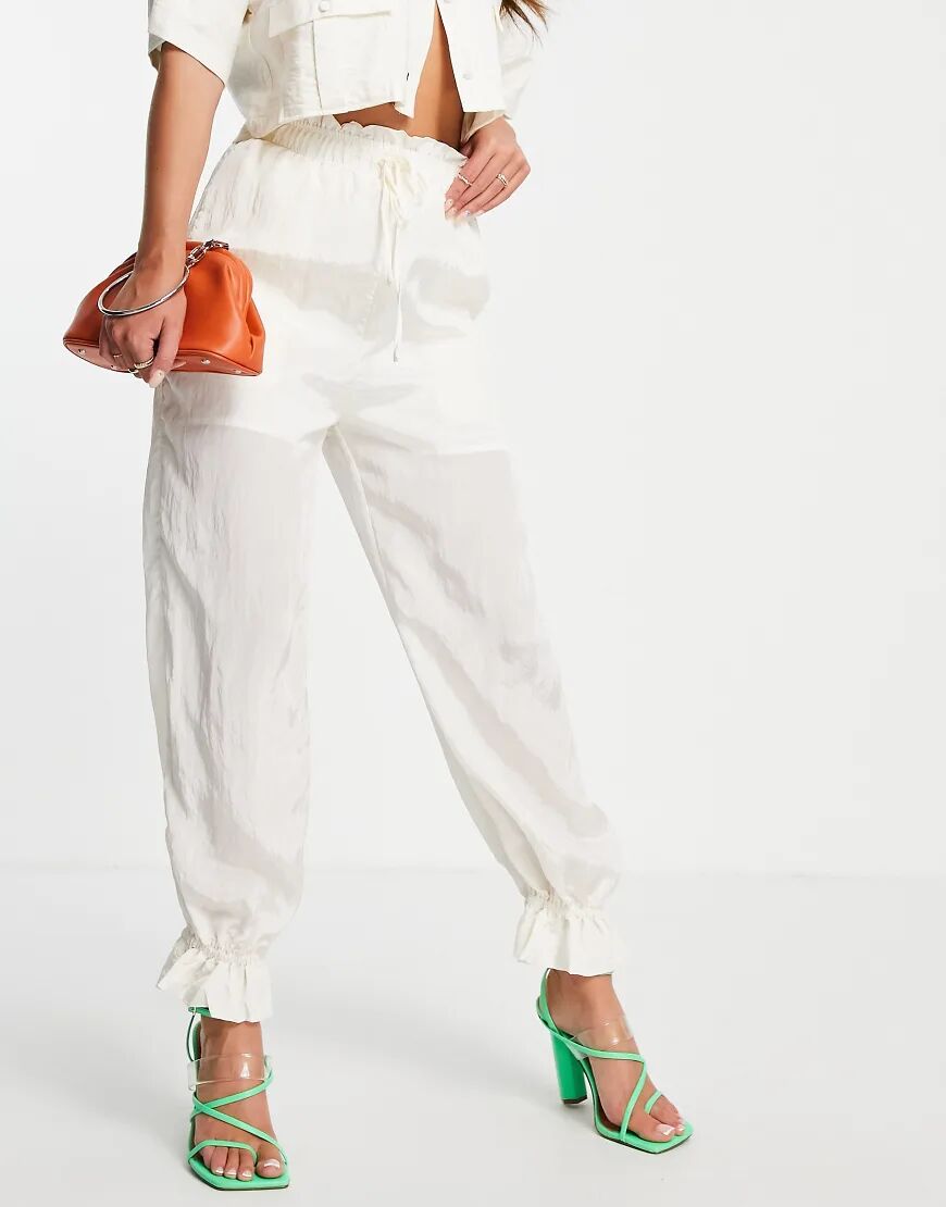 Ghospell trousers with cuffed detail in cream co-ord-White  White