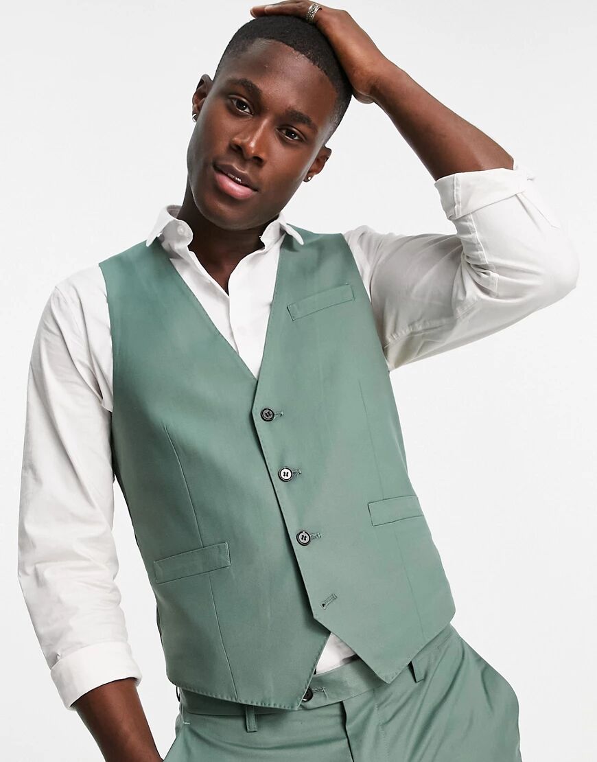 Gianni Feraud skinny fit waistcoat-Green  Green