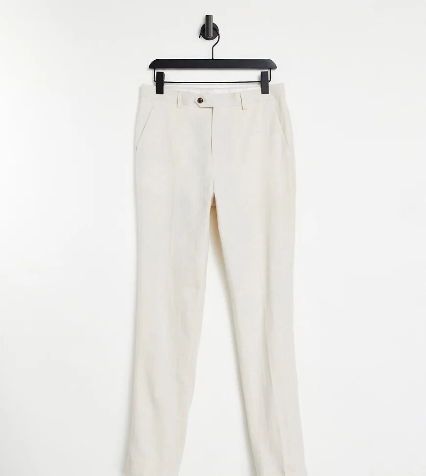 Gianni Feraud Tall Wedding linen slim fit cropped suit trousers-White  White