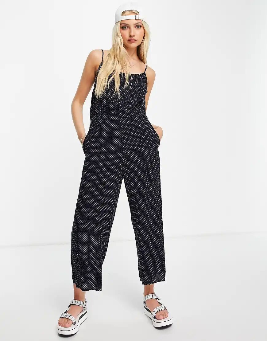 Gilli cami strap jumpsuit in navy polka dot-Black  Black