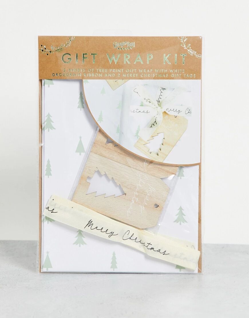 Ginger Ray snow place like home wrapping paper, ribbon and gift tags kit-White  White