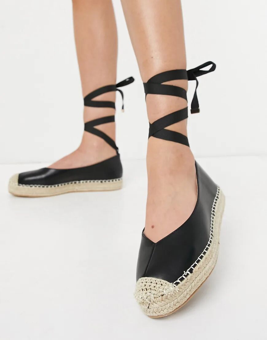 Glamorous ankle tie espadrilles in black  Black