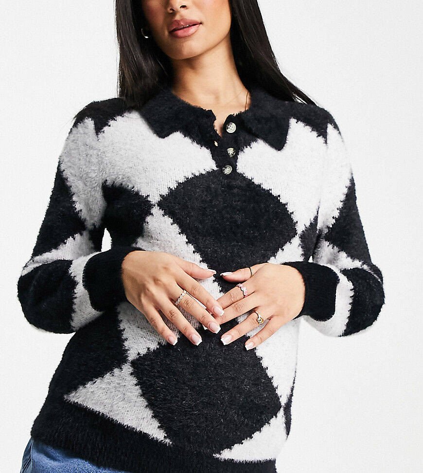 Glamorous Bloom cropped jumper with baloon sleeves in monochrome diamond-Multi  Multi