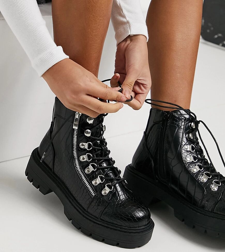 Glamorous Wide Fit chunky hiker boots in black  Black