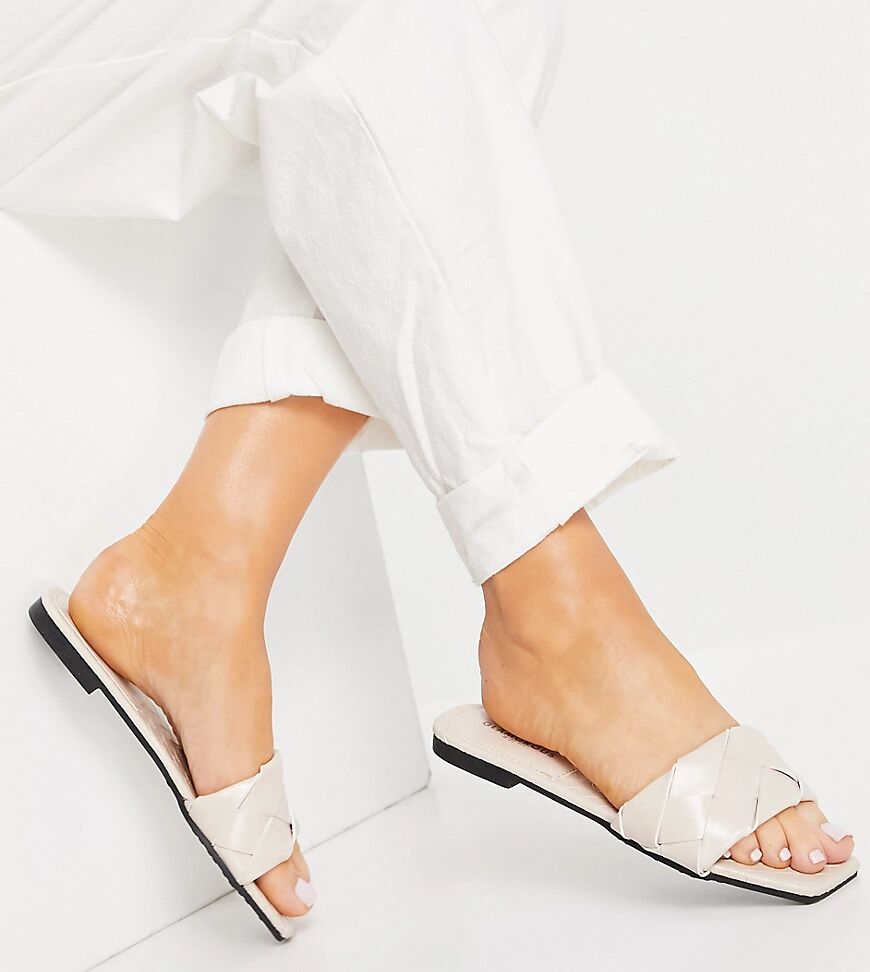 Glamorous Wide Fit woven flat slides in white  White