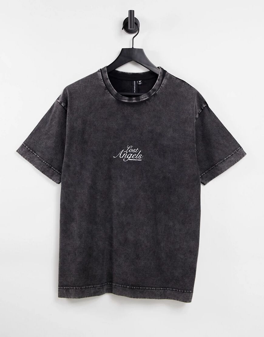 Good For Nothing co-ord oversized t-shirt in black acid wash with chest embroidery  Black