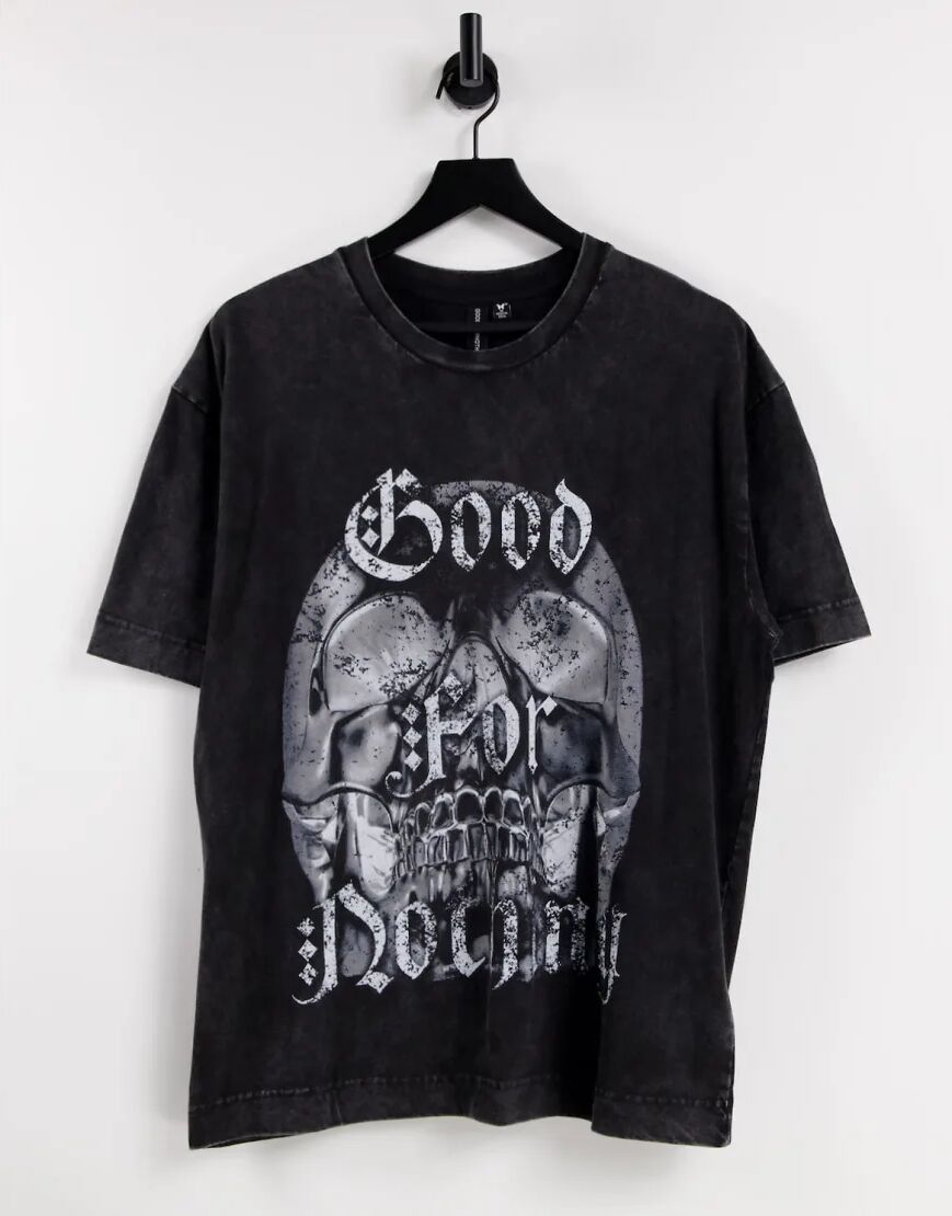 Good For Nothing oversized acid wash t-shirt in black with skull print  Black