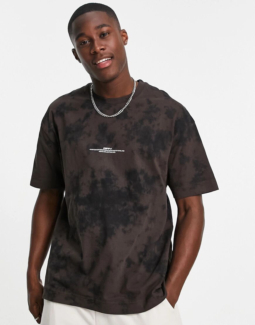 Good For Nothing oversized bleached t-shirt in black and brown with logo print-Multi  Multi