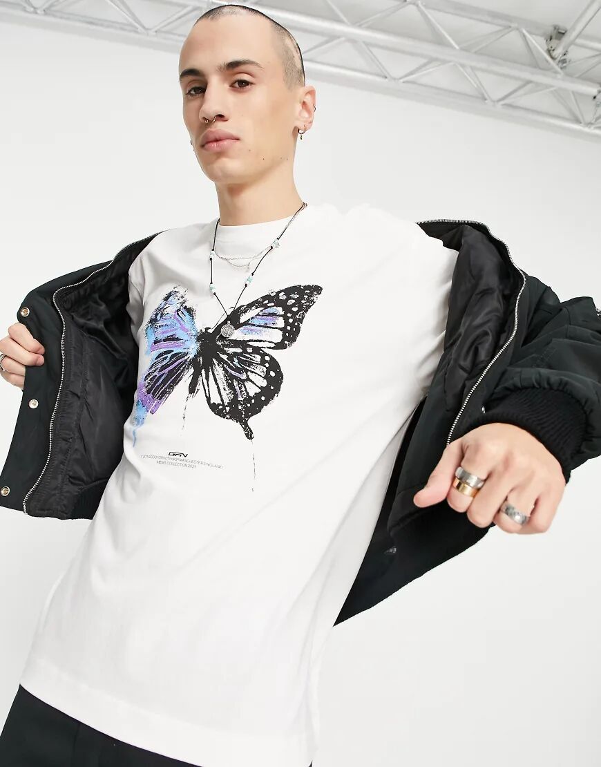 Good For Nothing oversized t-shirt in off white with butterfly print  White