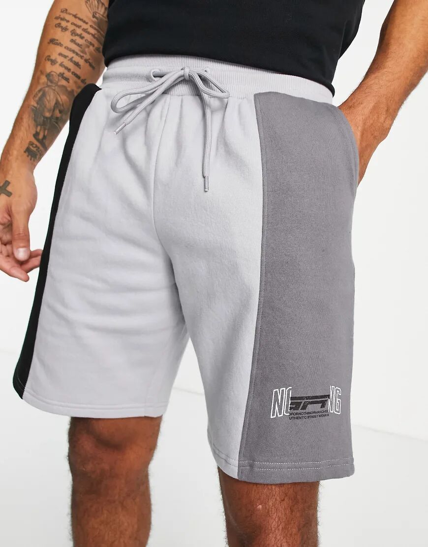 Good For Nothing spliced jersey shorts in black and grey with mixed logo print-Multi  Multi