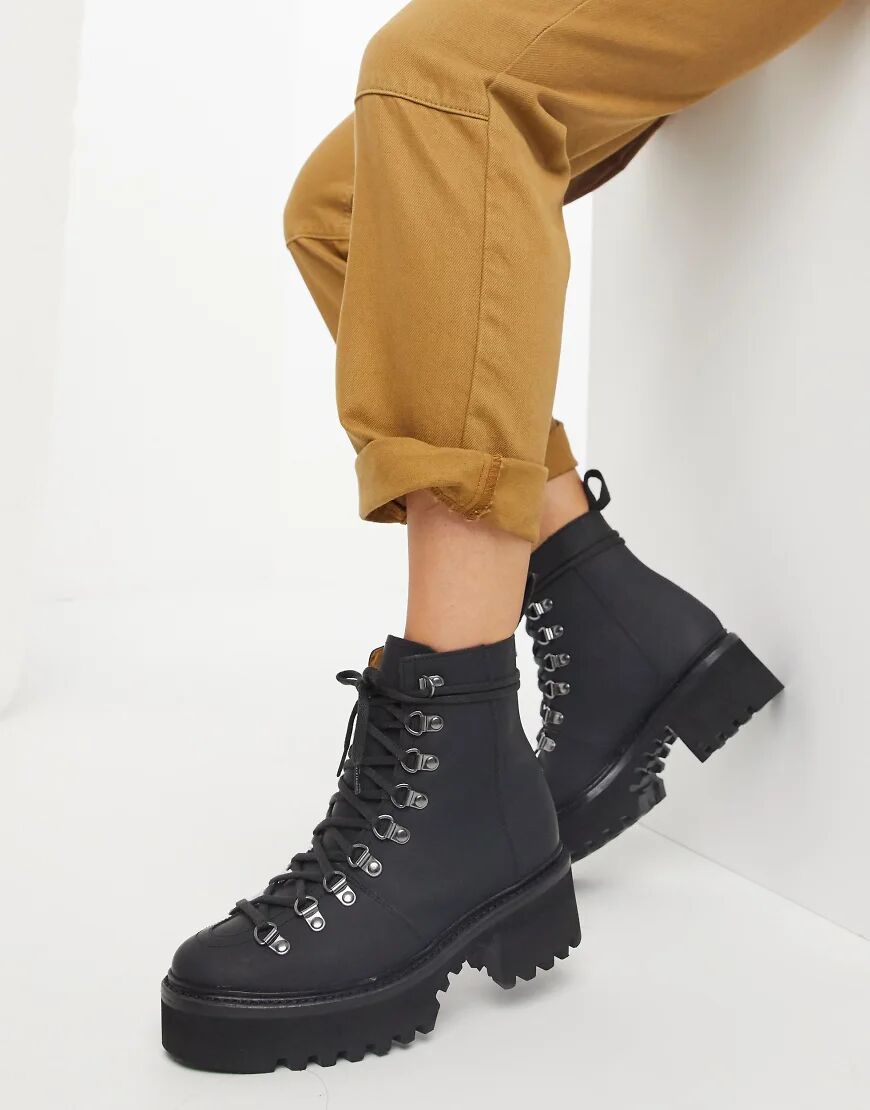 Grenson Nanette rubberised leather chunky hiker boots in black  Black