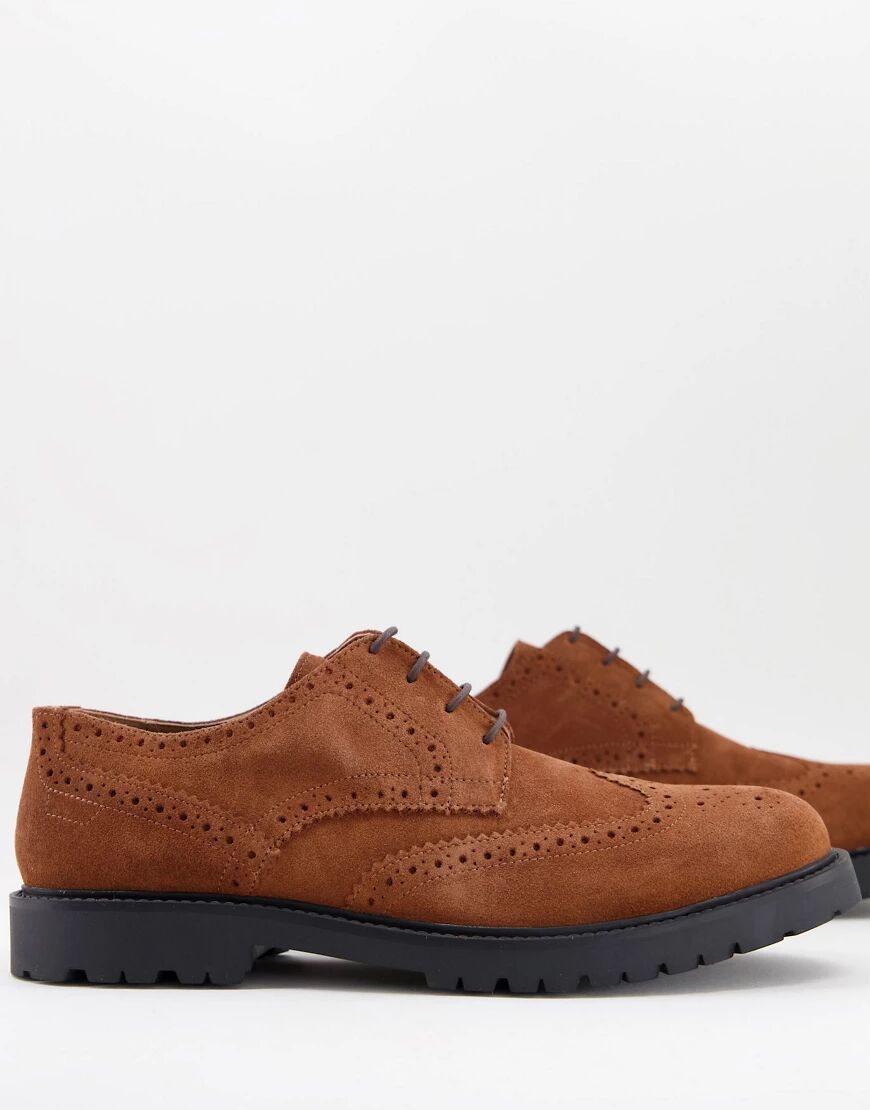 H by Hudson rivington chunky brogues in tan suede-Brown  Brown