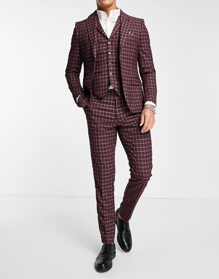 Harry Brown check skinny fit suit trouser-Red  Red