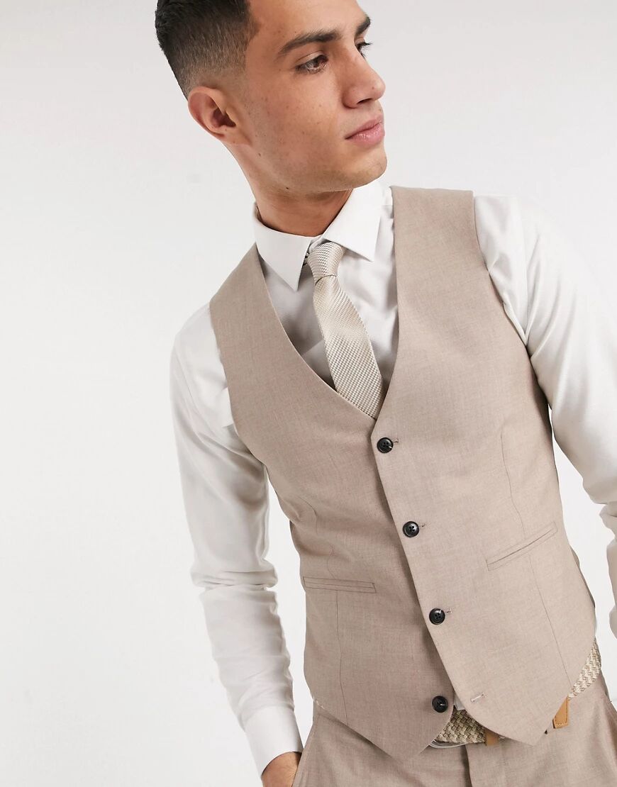 Harry Brown slim fit plain suit waistcoat-Neutral  Neutral