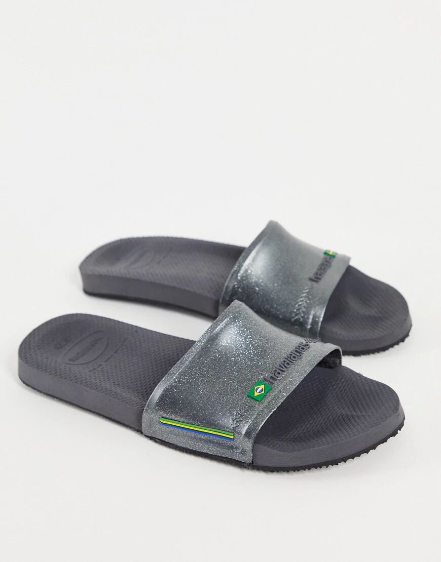 Havaianas brasil sliders in metallic silver  Silver