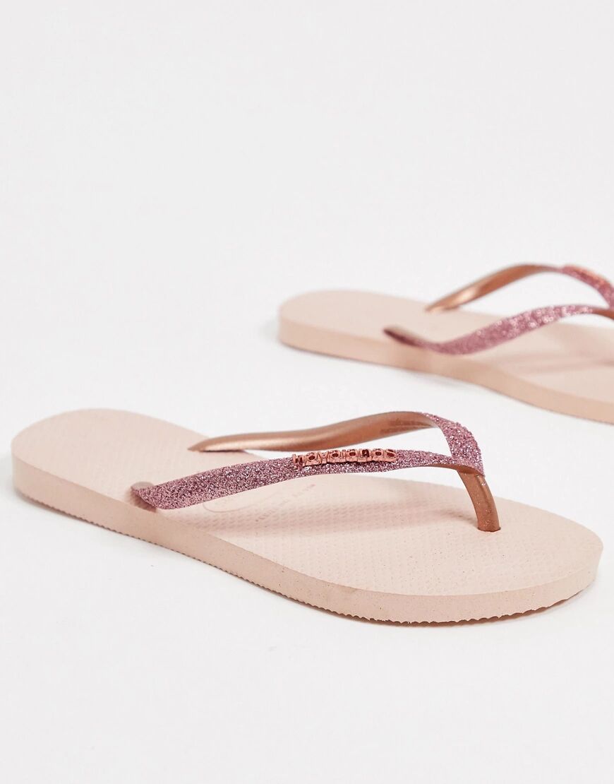 Havaianas slim flip flop in pink glitter-Gold  Gold