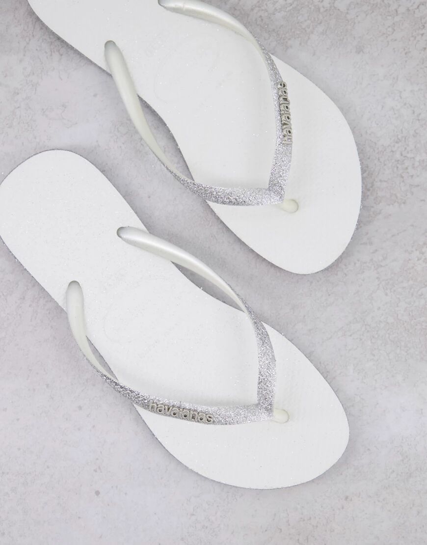 Havaianas Slim Sparkle flip flops in white  White